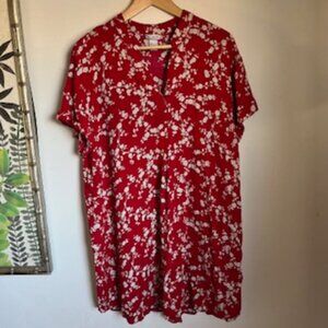 🧡3/15 GP&J Baker x H&M Red Floral Cherry Blossom Shift Shirt Dress Women's 8